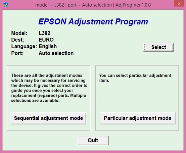 Epson Reset Program - L382